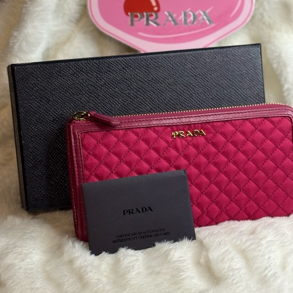 Prada Handbags - Prada Fuchsia Quilted Wallet